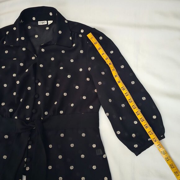 CATO Black Sheer Polka Dot Waist Tie 3/4 Sleeve Blouse Women's Size XL - Picture 11 of 14